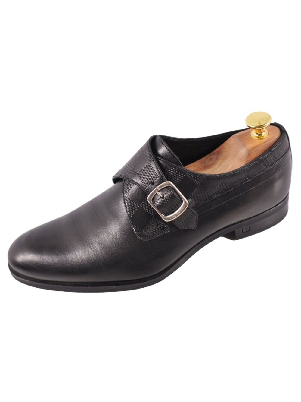Louis Vuitton Leather Shoes Monk Strap Damier Black 5.5